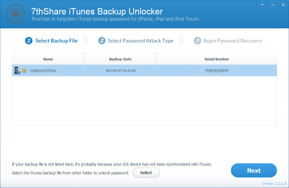 7thShare iTunes Backup Unlocker Pro screenshot